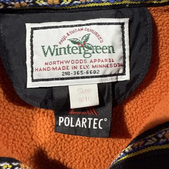 Wintergreen Fleece Sweatshirt Kids 9/10 Orange Polartec 1/4 Zip Nordic Trim - Picture 2 of 7